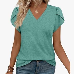 Elegant Teal V-Neck Women's Top